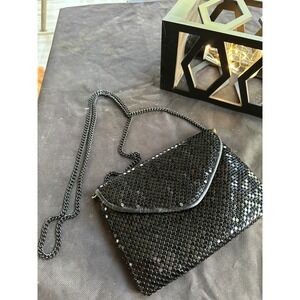 Vintage Black Metal Mesh Chain Strap Evening Bag‎ Clutch Purse